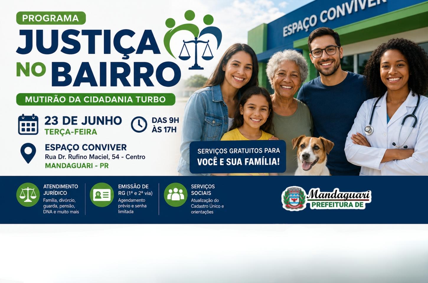 Programa Justiça no Bairro oferece serviços gratuitos à população de Mandaguari em junho